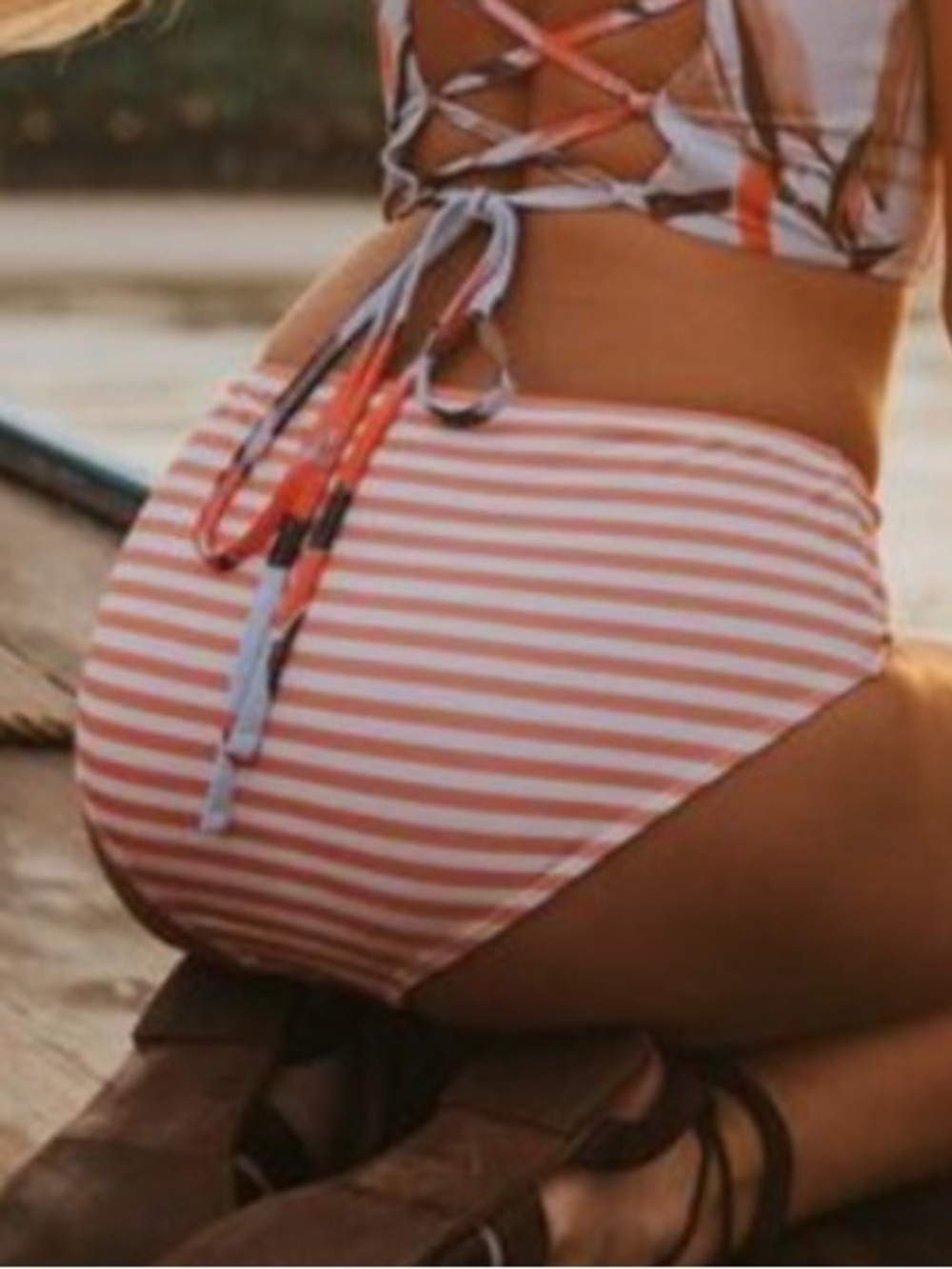 Albion Fit Orange Striped Bikini Bottoms